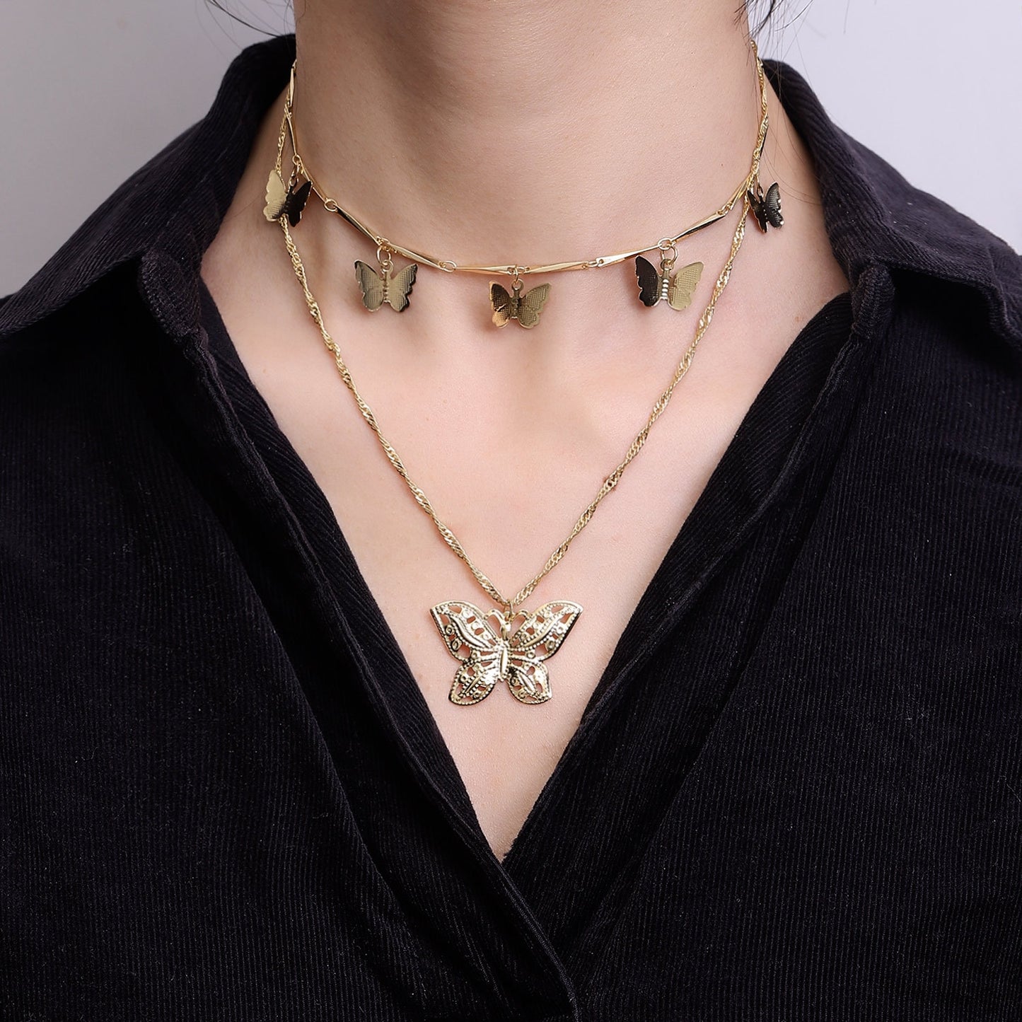 Simple Butterfly Layered Choker Necklace for Women