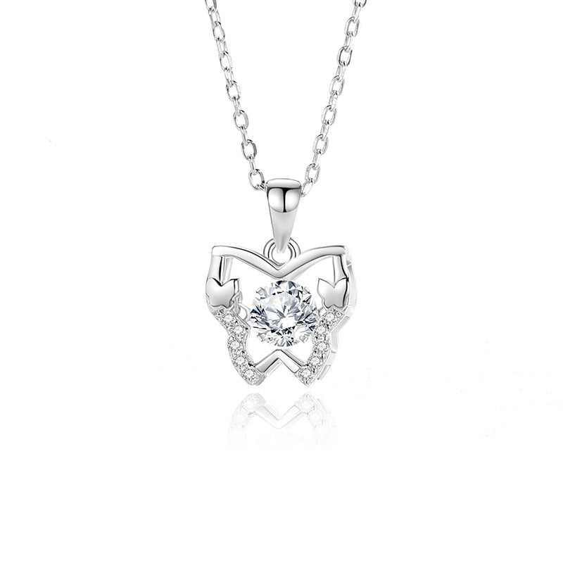 Simple Style Sterling Silver Butterfly Moissanite Zircon Pendant Necklace