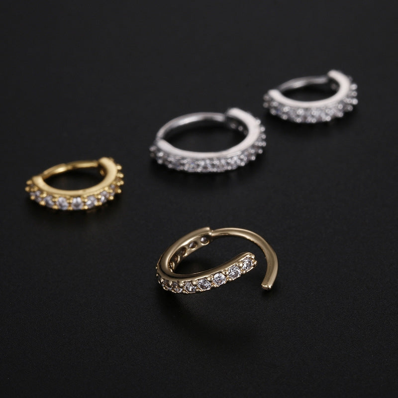 Simple Circle Copper Inlay Zircon Nose and Ear Cuff Ring