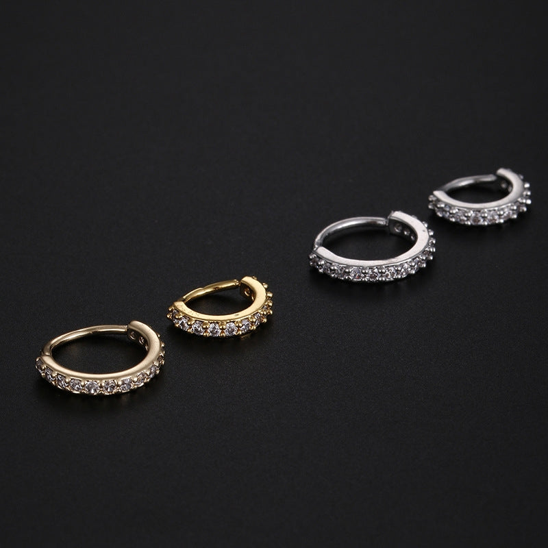 Simple Circle Copper Inlay Zircon Nose and Ear Cuff Ring