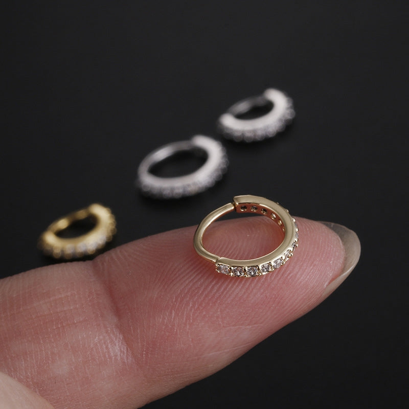 Simple Circle Copper Inlay Zircon Nose and Ear Cuff Ring