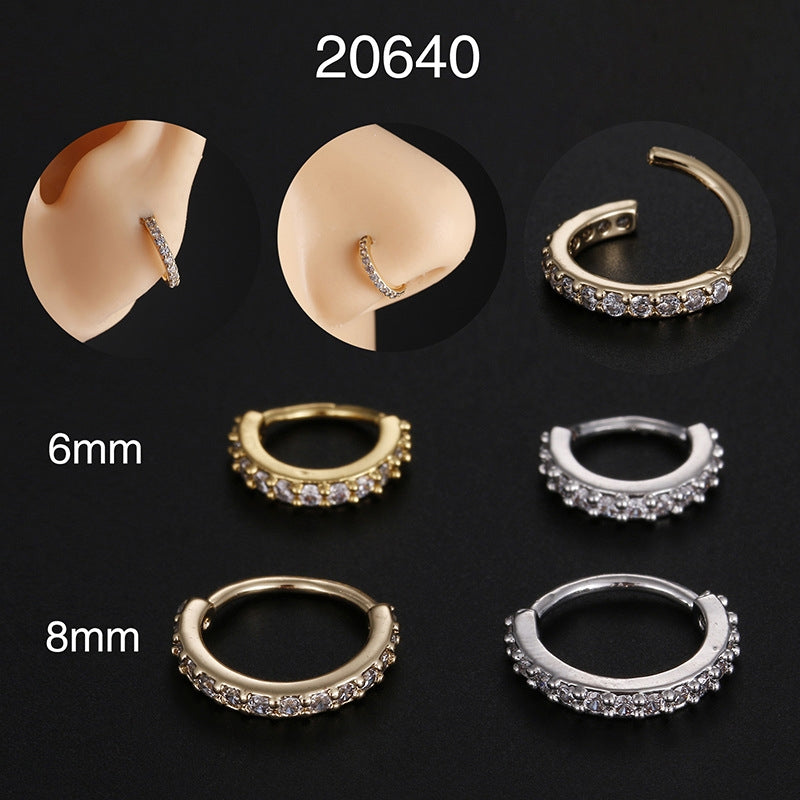 Simple Circle Copper Inlay Zircon Nose and Ear Cuff Ring