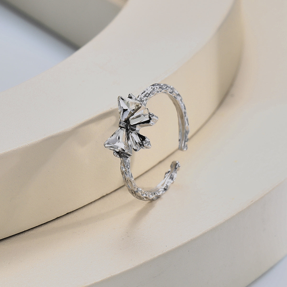 Simple Classic Bow Knot Adjustable Zircon Women's Ring