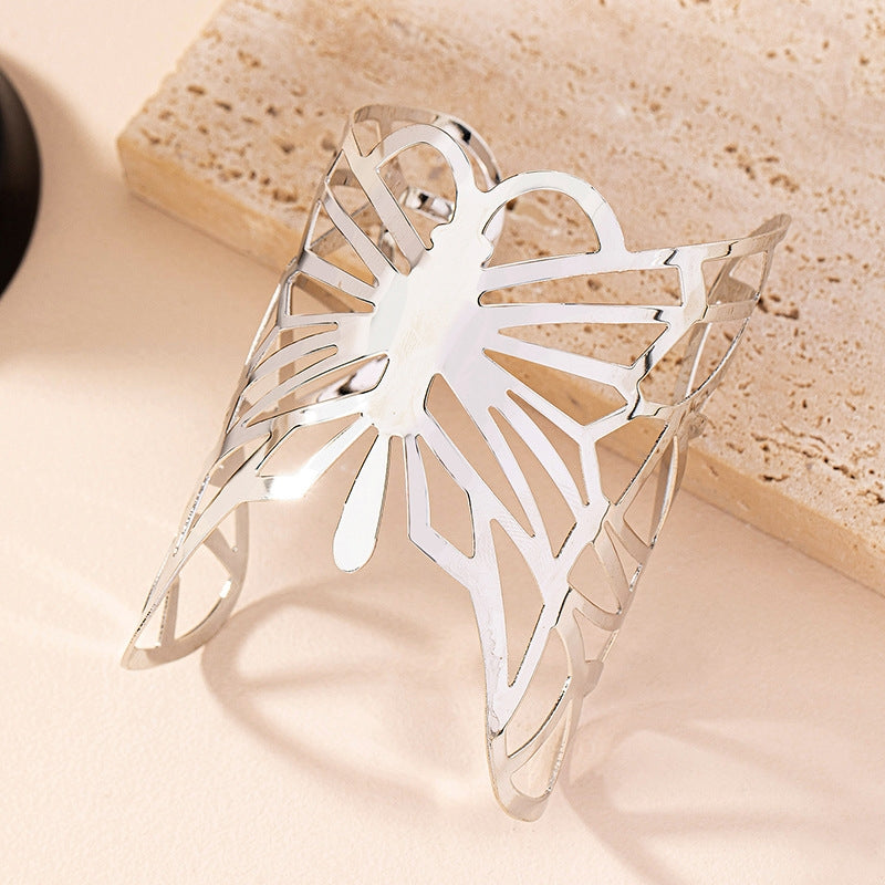 Simple Classic Butterfly Openwork Alloy Bangle Bracelet