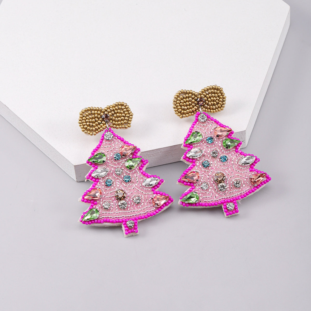Simple Style Christmas Tree Rhinestone Silver Plated Drop Earrings