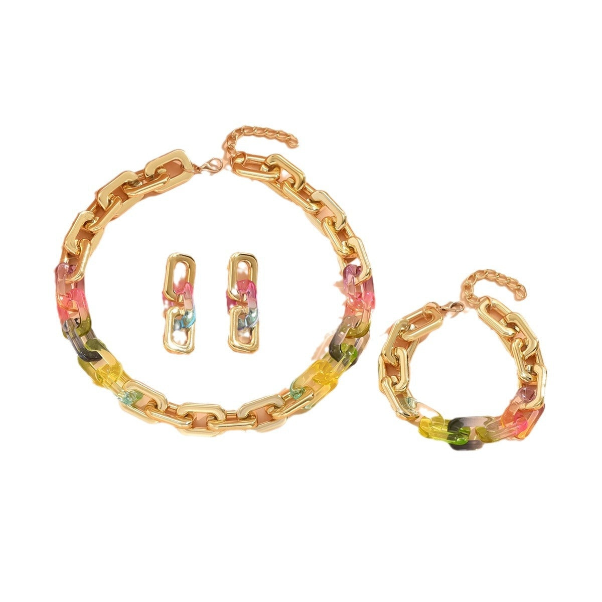 Simple Style Color Block Acrylic Plated Women's Jewelry Set - Necklace and Earrings Trio