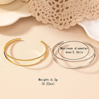 Simple Solid Color Iron Women's Bangle with Double-Layer Open Design