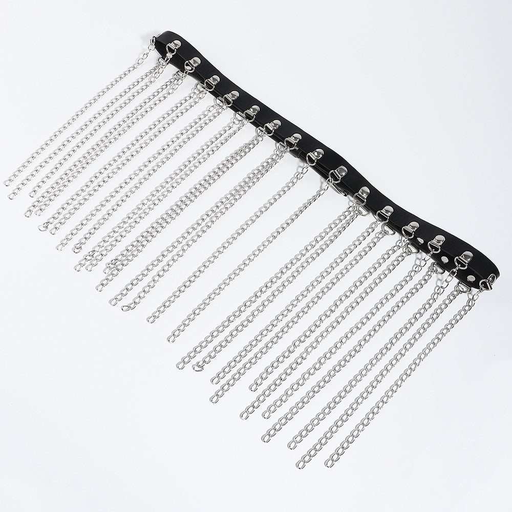 Simple Style Solid Color PU Leather Alloy Chain Women's Belt with Tassel and Gothic Punk Harness