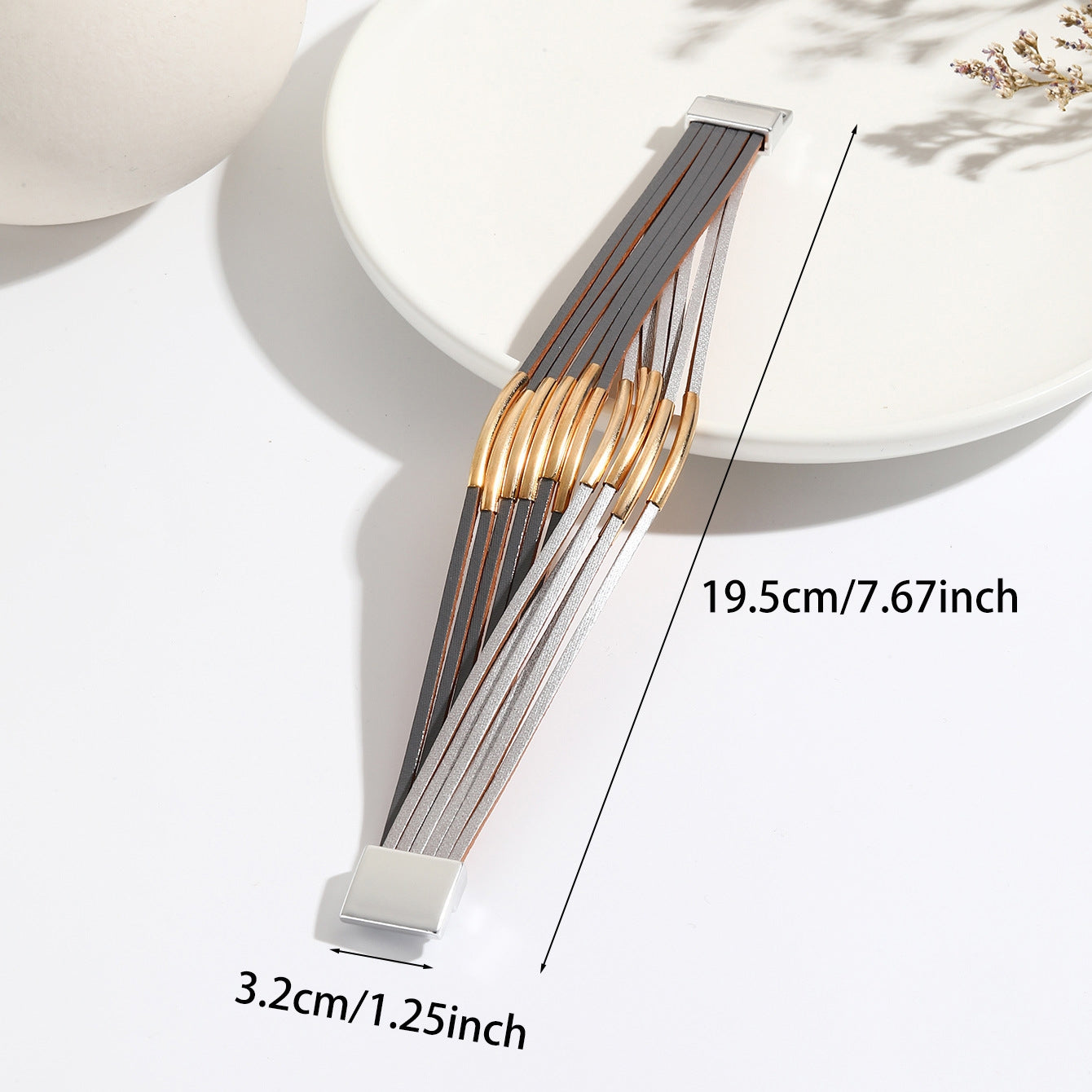 Color Block PU Leather Multi-Layer Magnetic Buckle Women's Bangle Bracelet
