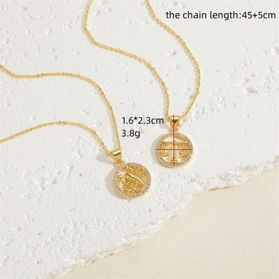 14K Gold Plated Zodiac Sign Pendant Necklace with Copper Micro Inlay and Hollow Constellation Design