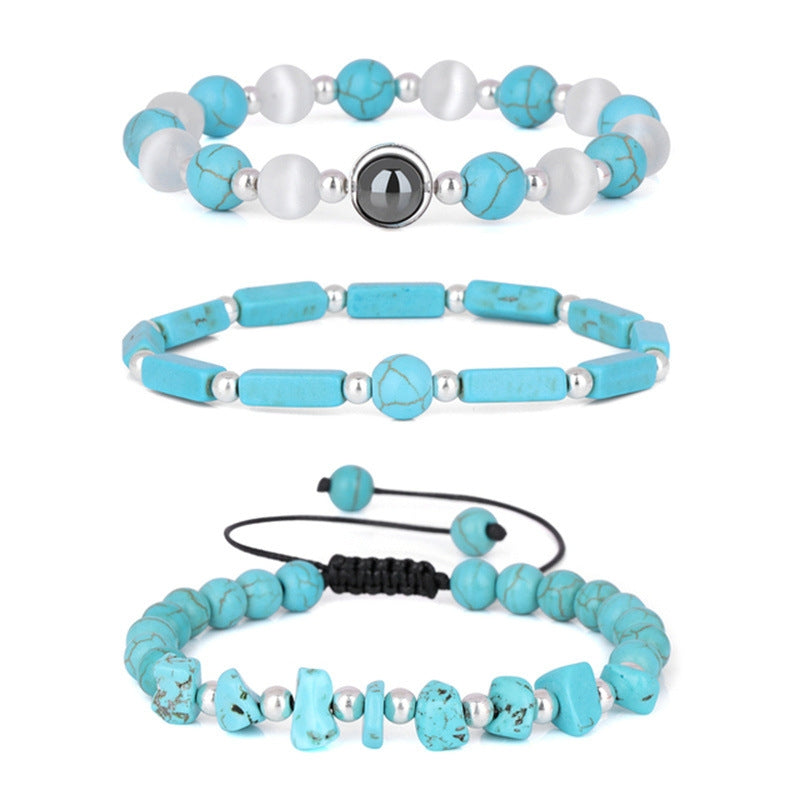 Simple Irregular Natural Stone Amethyst and Turquoise Beaded Bracelet Set
