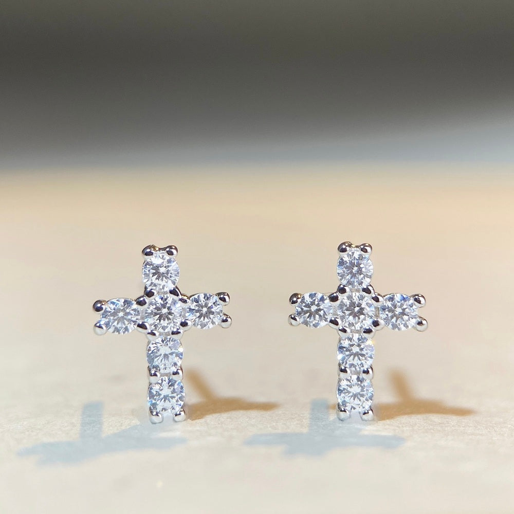 Sterling Silver Moissanite Cross Stud Earrings