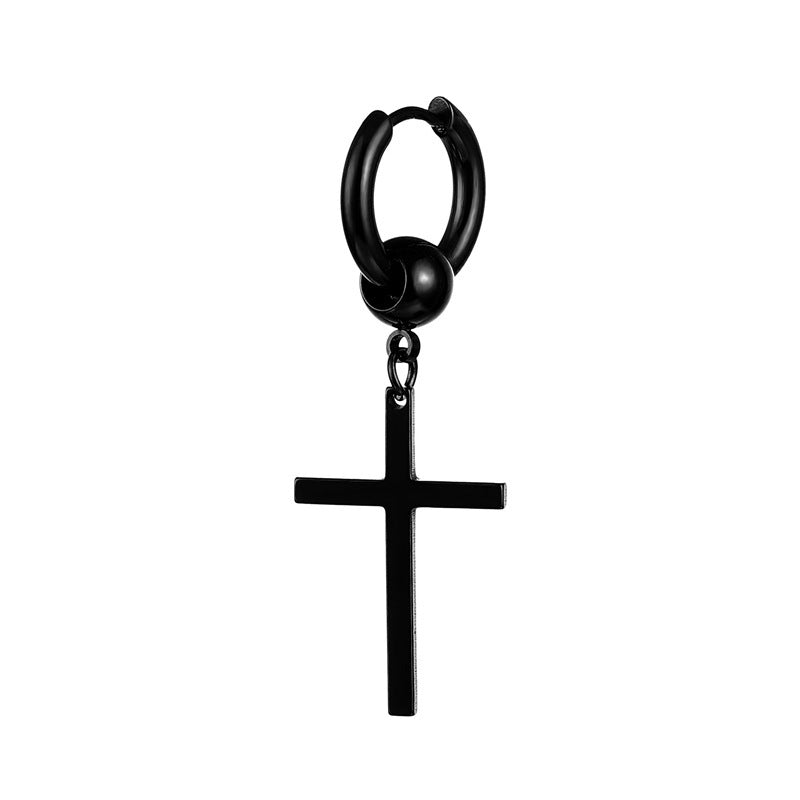 Simple Titanium Steel Cross Hoop Earrings for Men