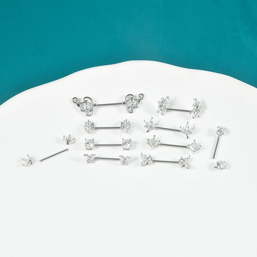 Simple Style Flower & Butterfly Zircon Stainless Steel Body Chain Piercing Jewelry