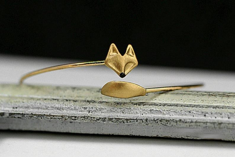 Simple Adjustable Vintage Fox Head Gold-Plated Bangle Bracelet