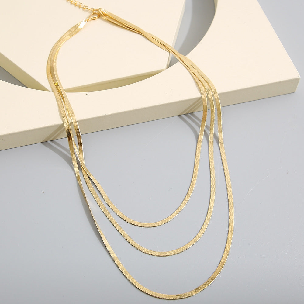 Simple Geometric Layered Alloy Necklace Set for Women