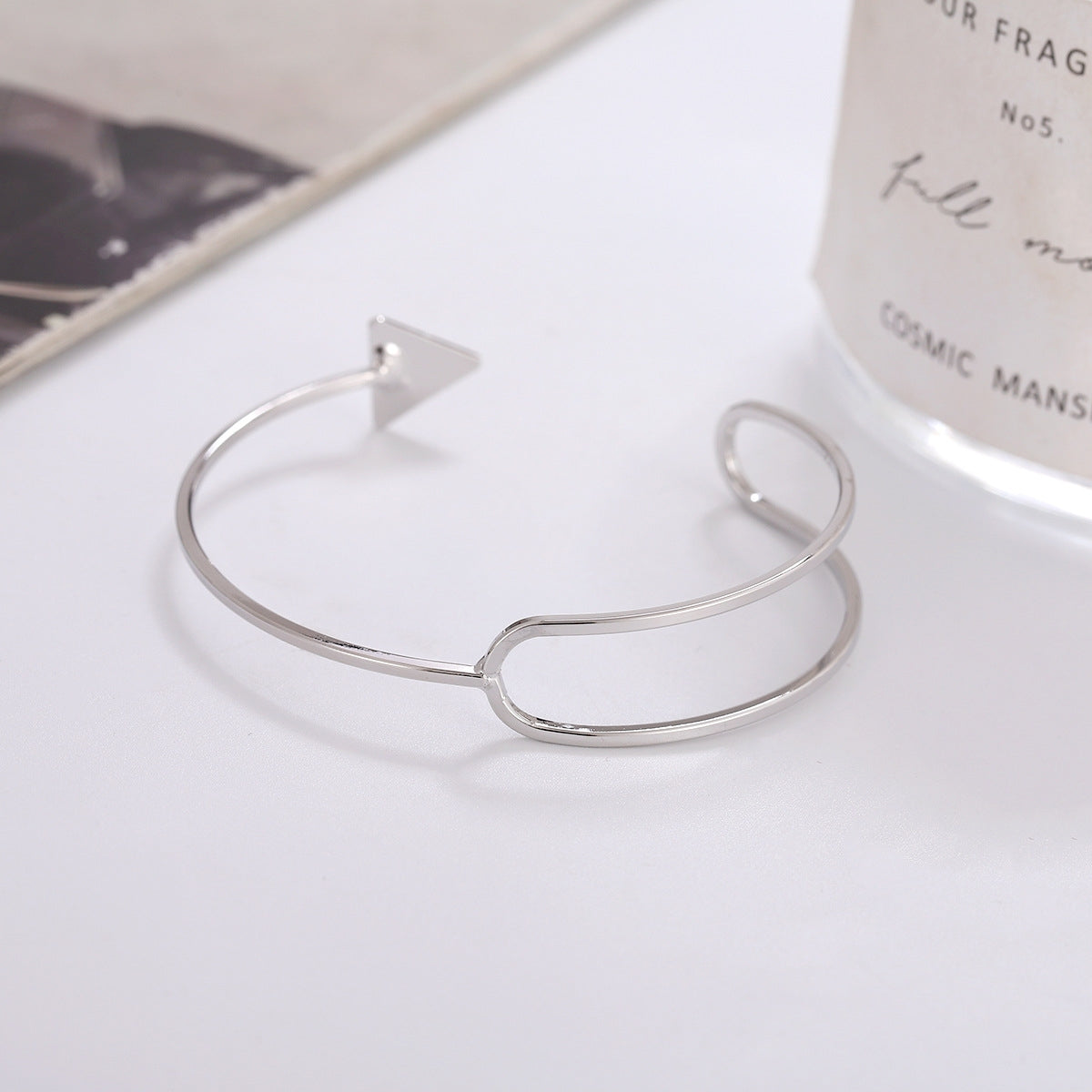 Simple Geometric Triangle Arrow Open Cuff Bracelet for Women