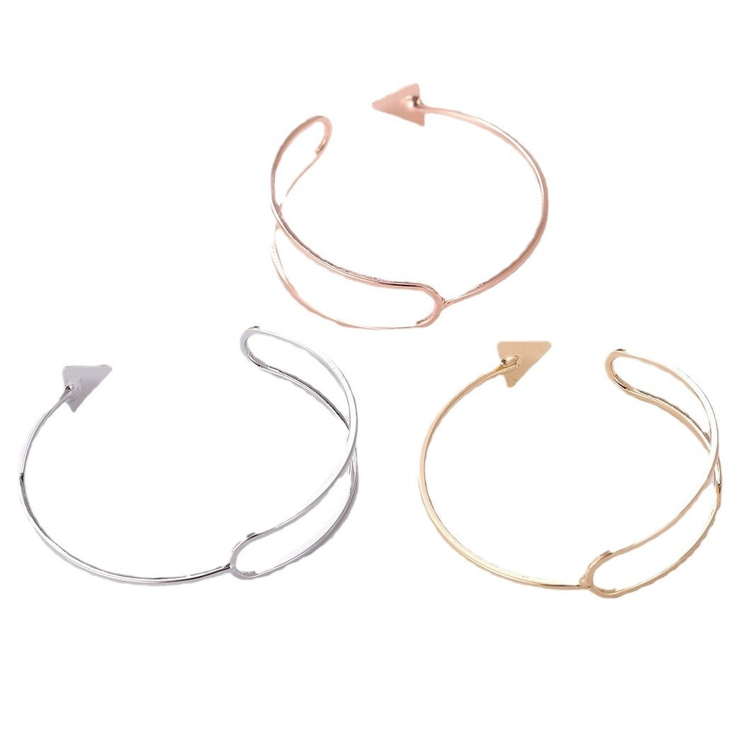 Simple Geometric Triangle Arrow Open Cuff Bracelet for Women