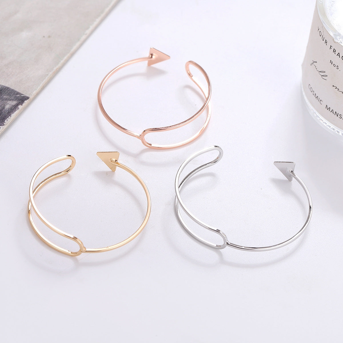Simple Geometric Triangle Arrow Open Cuff Bracelet for Women