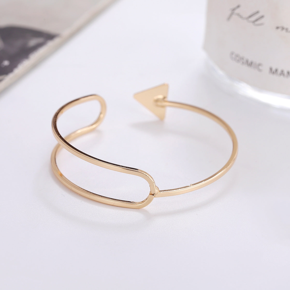 Simple Geometric Triangle Arrow Open Cuff Bracelet for Women