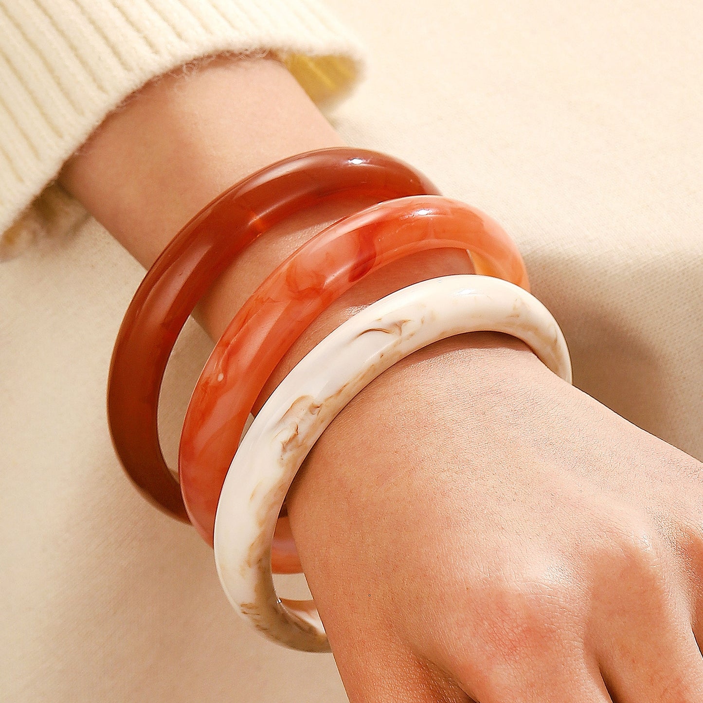 Simple Geometric Marble Pattern Acrylic Women's Bangle Bracelet