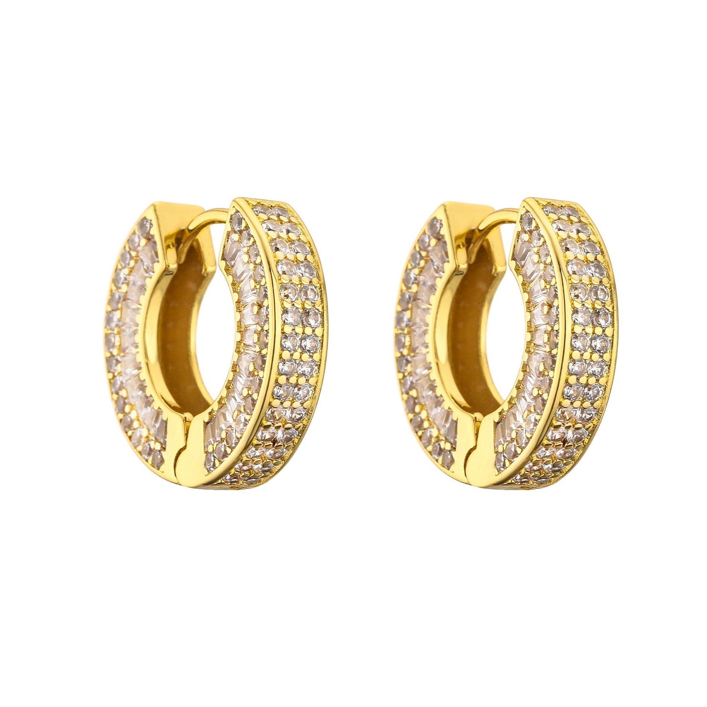 Simple Geometric Copper Plated Pearl Zircon Hoop Earrings