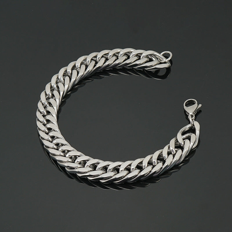 Simple Geometric Stainless Steel Cuban Link Bracelet for Men