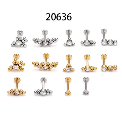 Geometric Zircon Inlay Stainless Steel Lip Stud Earrings