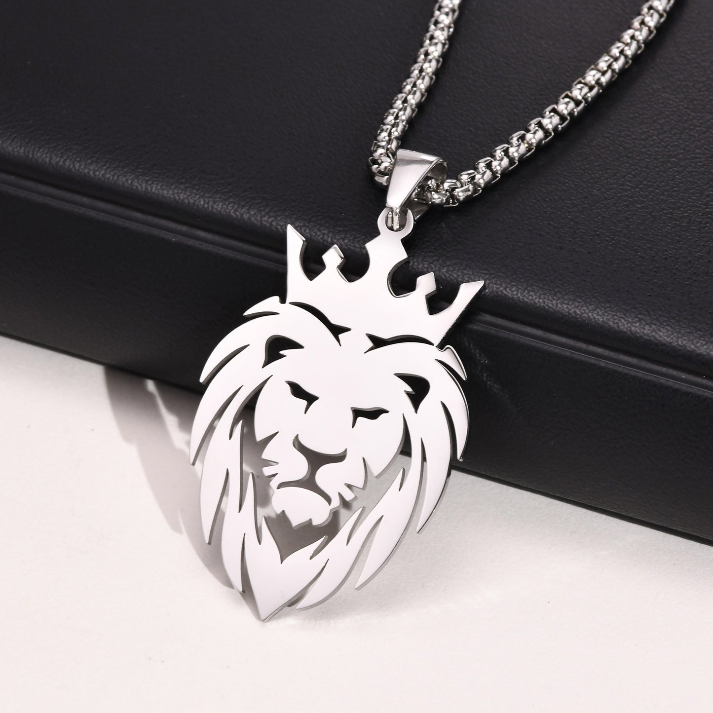 Geometric Stainless Steel Lion Head Pendant Necklace