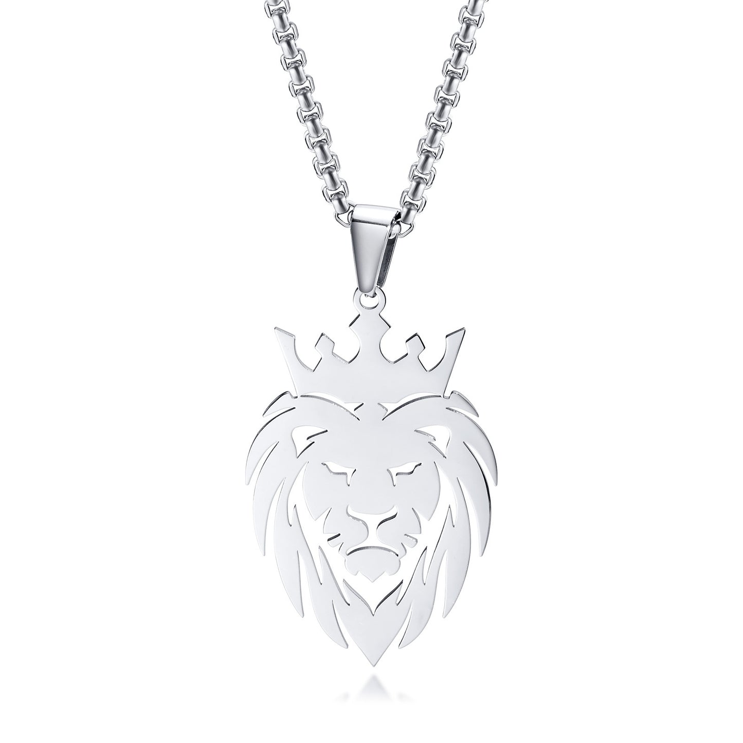 Geometric Stainless Steel Lion Head Pendant Necklace