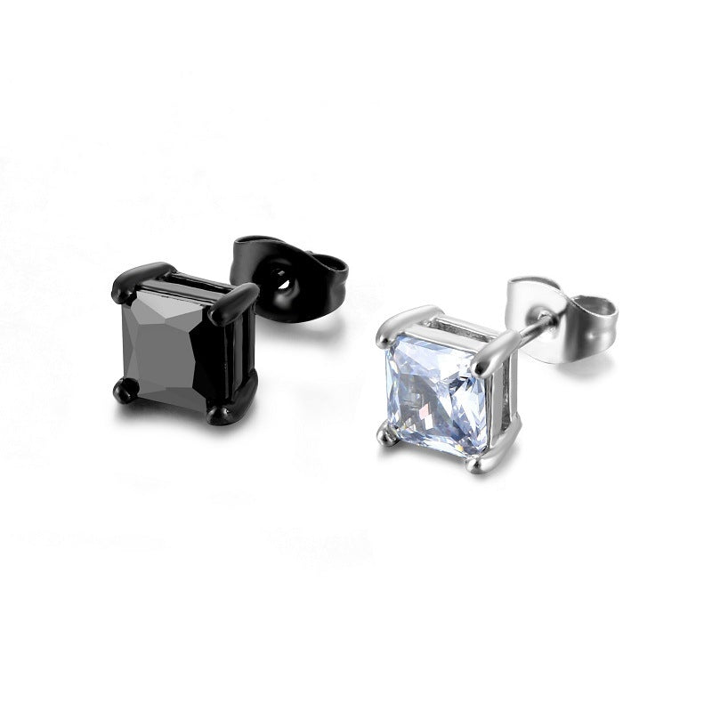 Simple Geometric Stainless Steel Zircon Stud Earrings