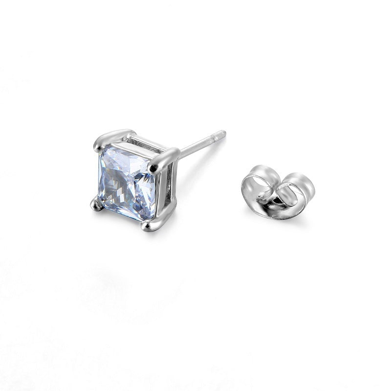 Simple Geometric Stainless Steel Zircon Stud Earrings