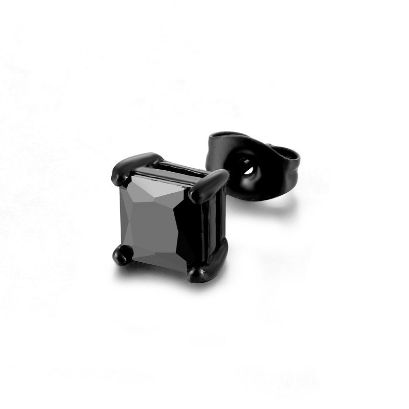 Simple Geometric Stainless Steel Zircon Stud Earrings