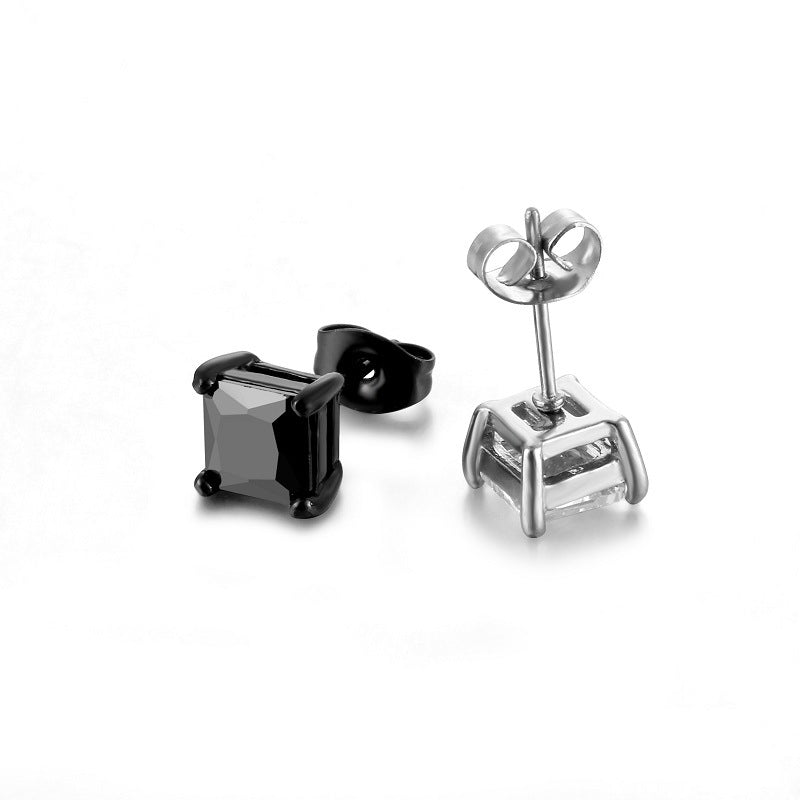 Simple Geometric Stainless Steel Zircon Stud Earrings