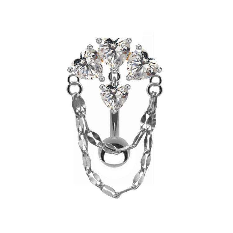 Simple Heart Butterfly Bow Knot Rhinestone Zircon Belly Ring in White and Gold Plated Stainless Steel