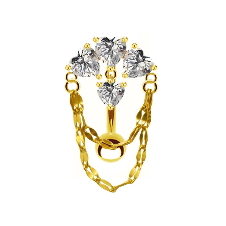 Simple Heart Butterfly Bow Knot Rhinestone Zircon Belly Ring in White and Gold Plated Stainless Steel