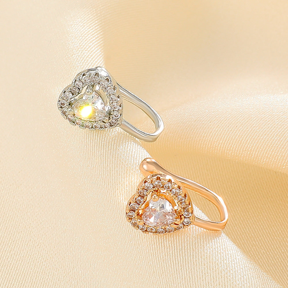 Simple Heart Shape 14k Gold Plated Zircon Nose Studs and Non-Piercing Nose Clips
