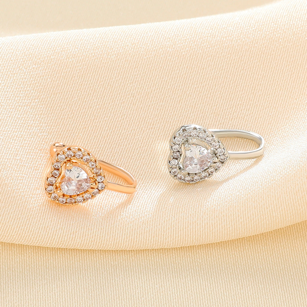 Simple Heart Shape 14k Gold Plated Zircon Nose Studs and Non-Piercing Nose Clips