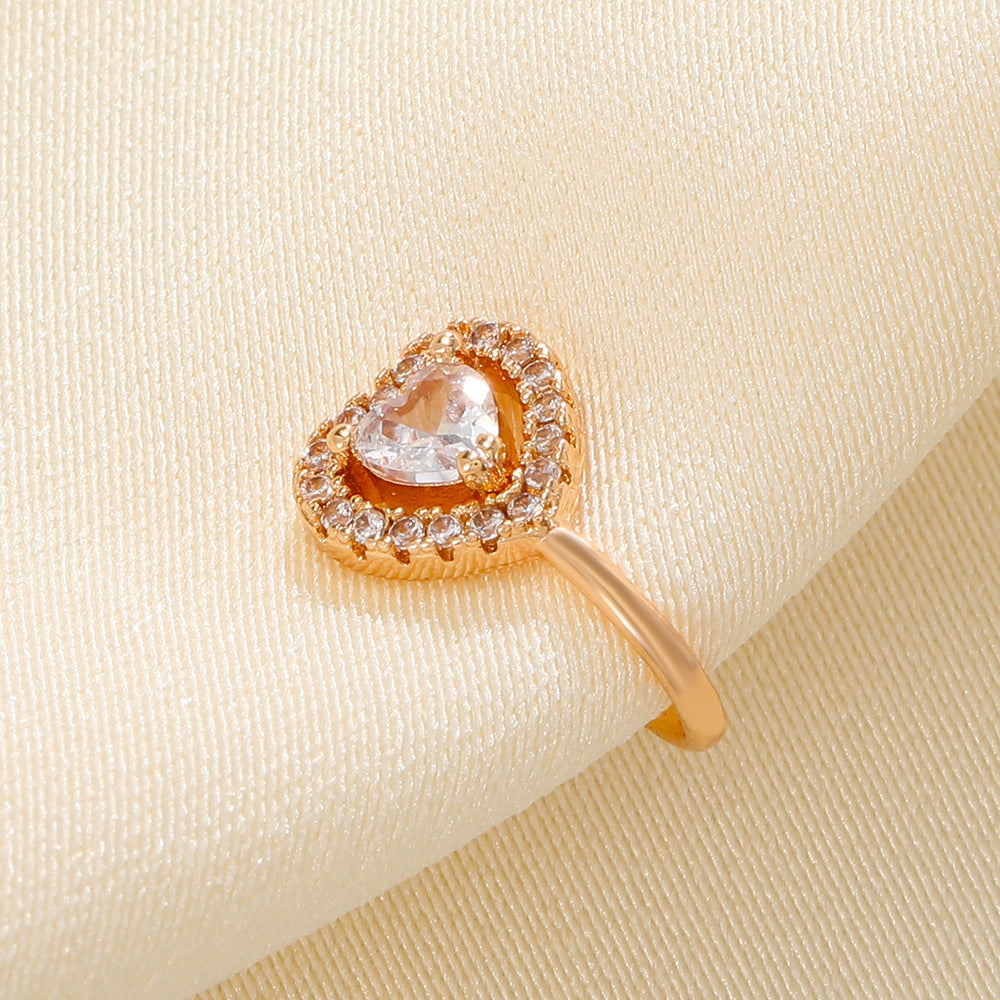 Simple Heart Shape 14k Gold Plated Zircon Nose Studs and Non-Piercing Nose Clips