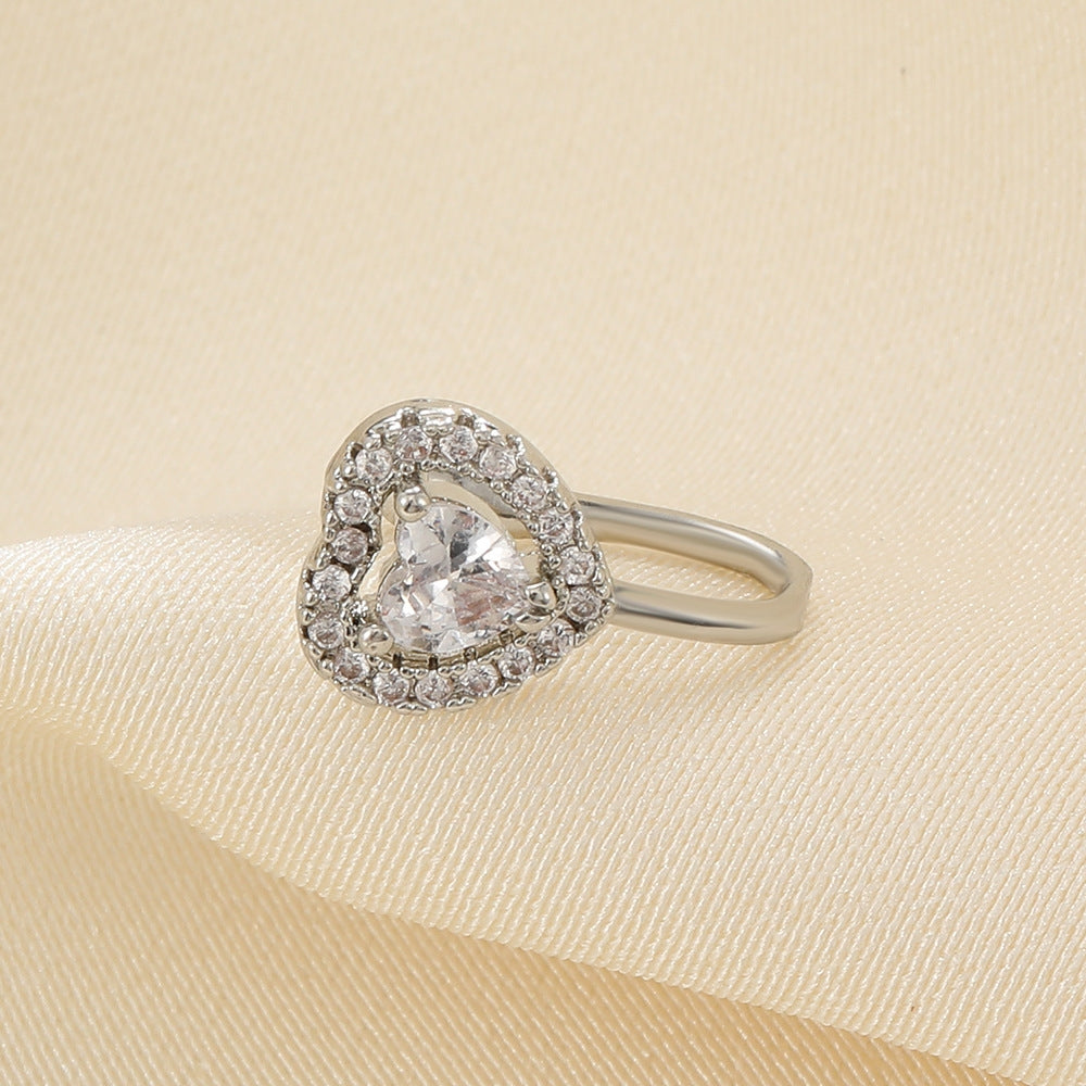 Simple Heart Shape 14k Gold Plated Zircon Nose Studs and Non-Piercing Nose Clips