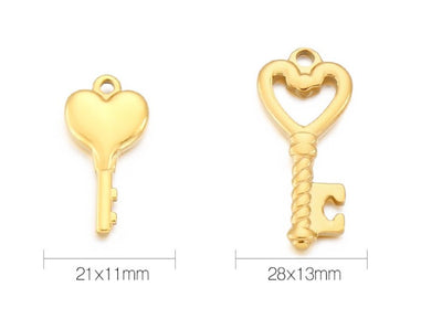 Heart Shaped Stainless Steel Key Pendant Necklace - Hollow Lock Design Jewelry Accessories