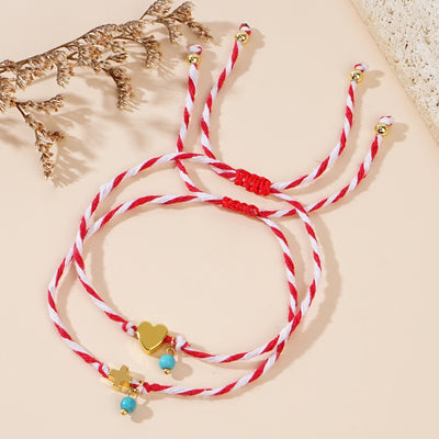 Simple Heart Turquoise Copper Beaded Rope Bracelet for Women
