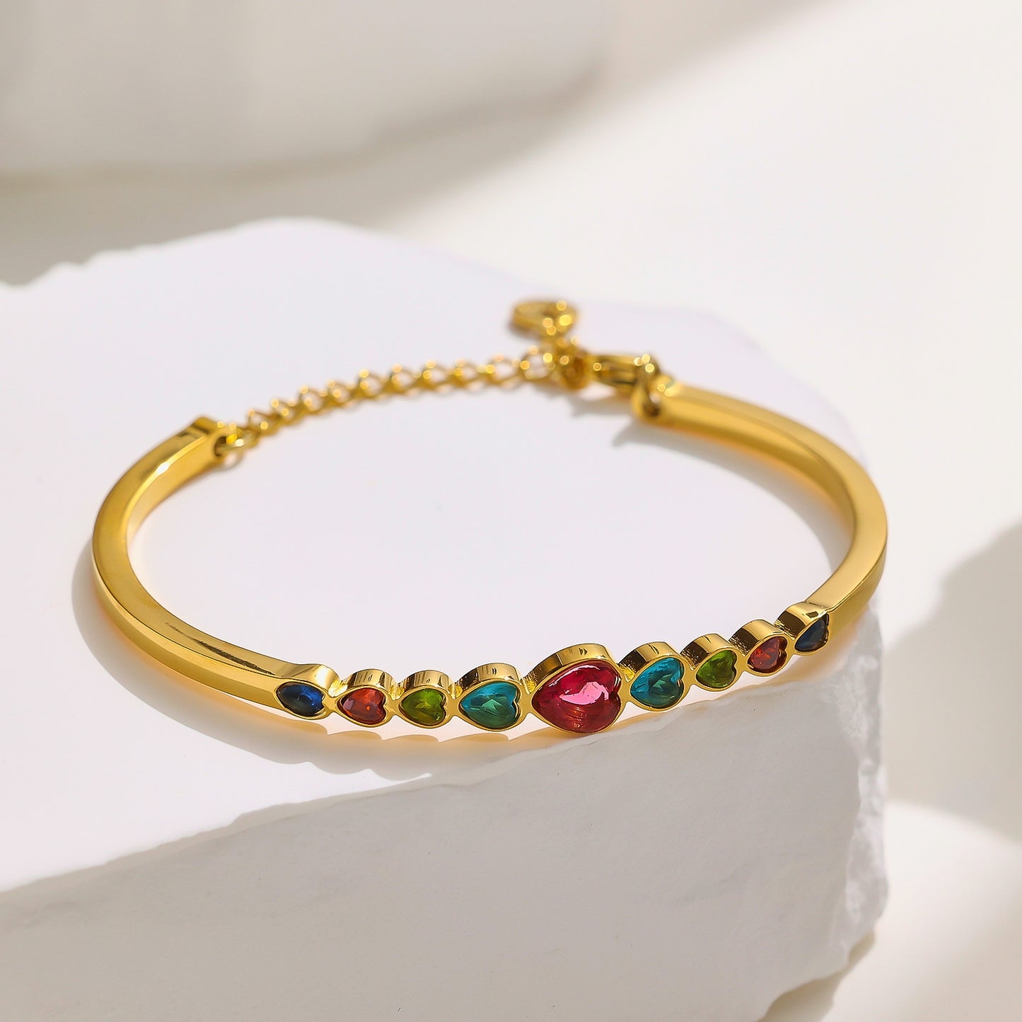 Simple Heart Shape Zircon Titanium Steel Bangle with Colorful Vintage Gold Finish