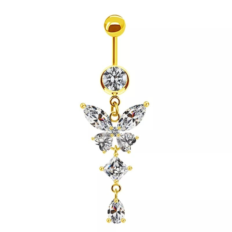 Simple Style Butterfly Zircon Belly Ring in Stainless Steel and Copper Plating