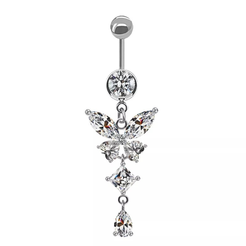 Simple Style Butterfly Zircon Belly Ring in Stainless Steel and Copper Plating
