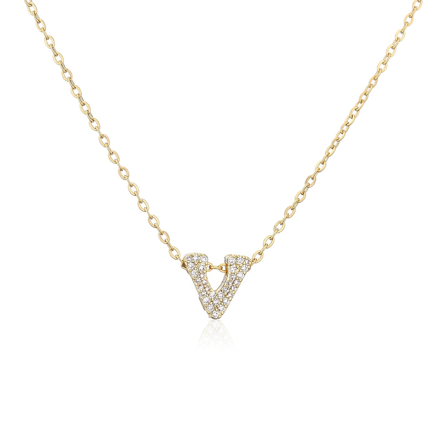 Simple Style 18K Gold Plated Copper Zircon Letter Pendant Necklace