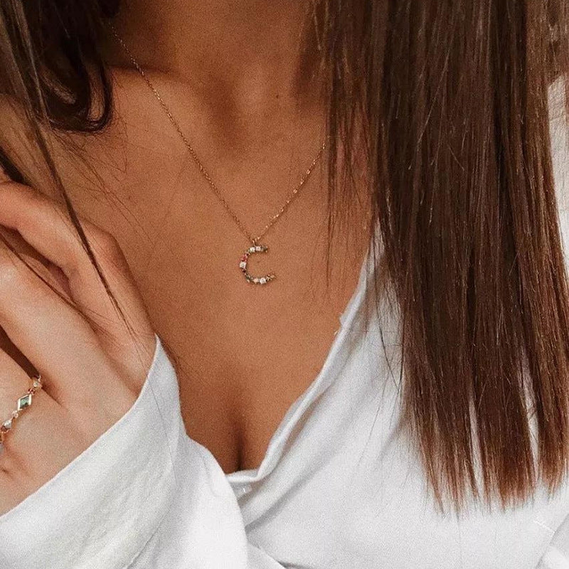 Simple Style 18k Gold Zircon Letter Pendant Necklace