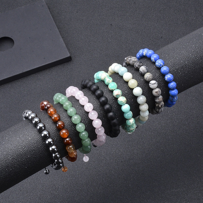 Simple Style Multicolor Agate and Lapis Lazuli Adjustable Beaded Bracelet
