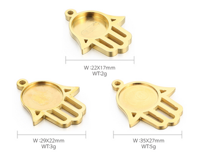 "Stainless Steel Palm Pendant DIY Jewelry Accessories with Gemstone Inlay"