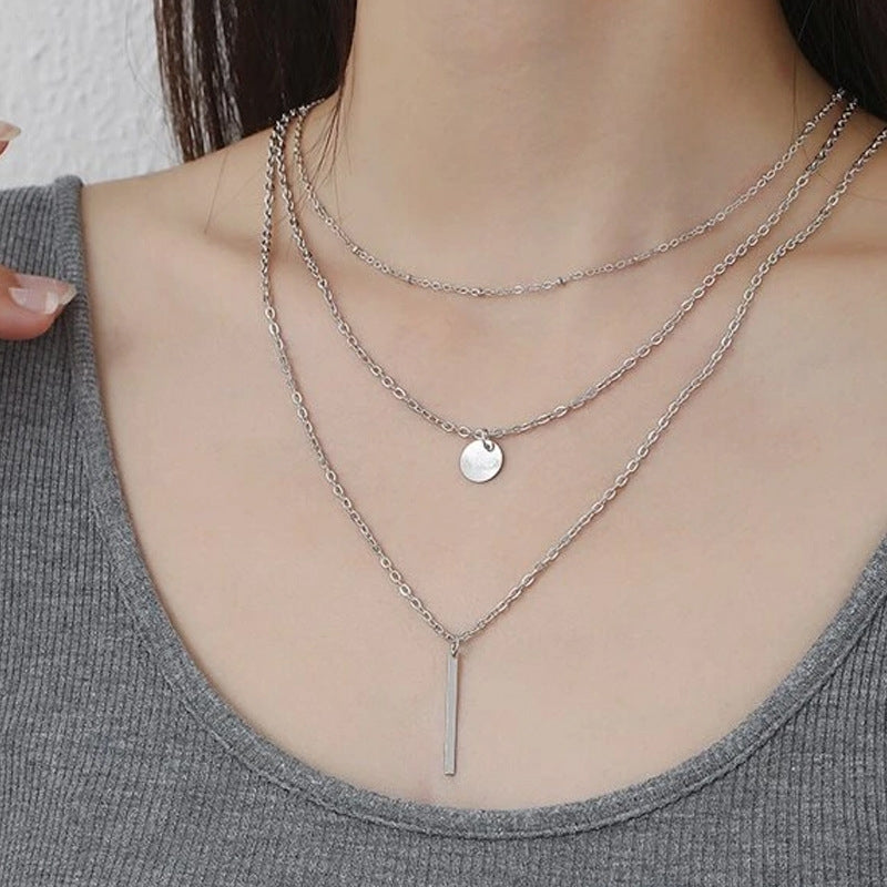 Simple Style Layered Round Pendant Necklace for Women
